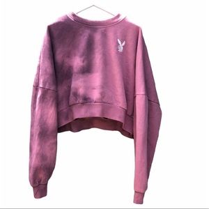 PACSUN x Playboy Crop Pink/Mauve Tie Dye Sweatshirt